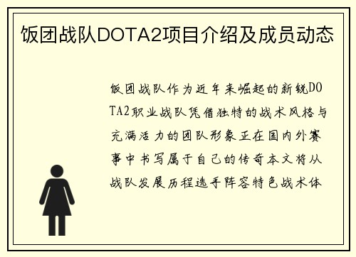 饭团战队DOTA2项目介绍及成员动态